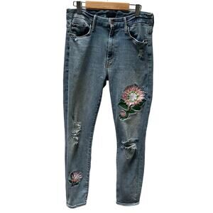 Mother high Waisted Looker Crop Denim Jeans In Chatterbox Embroidered Size 28